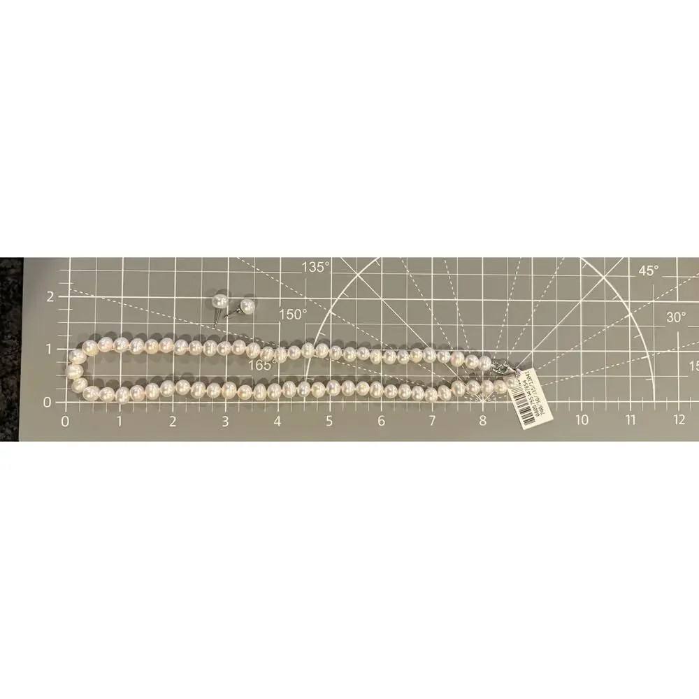 Genuine Cultured Freshwater Pearl Necklace & Earring Sterling Silver Clasp NWT